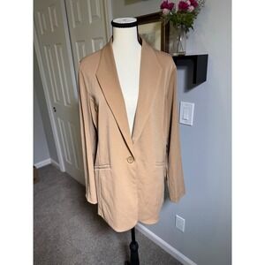 Susan Graver Corporate Casual Liquid Knit Camel Tan Blazer Jacket Womens L